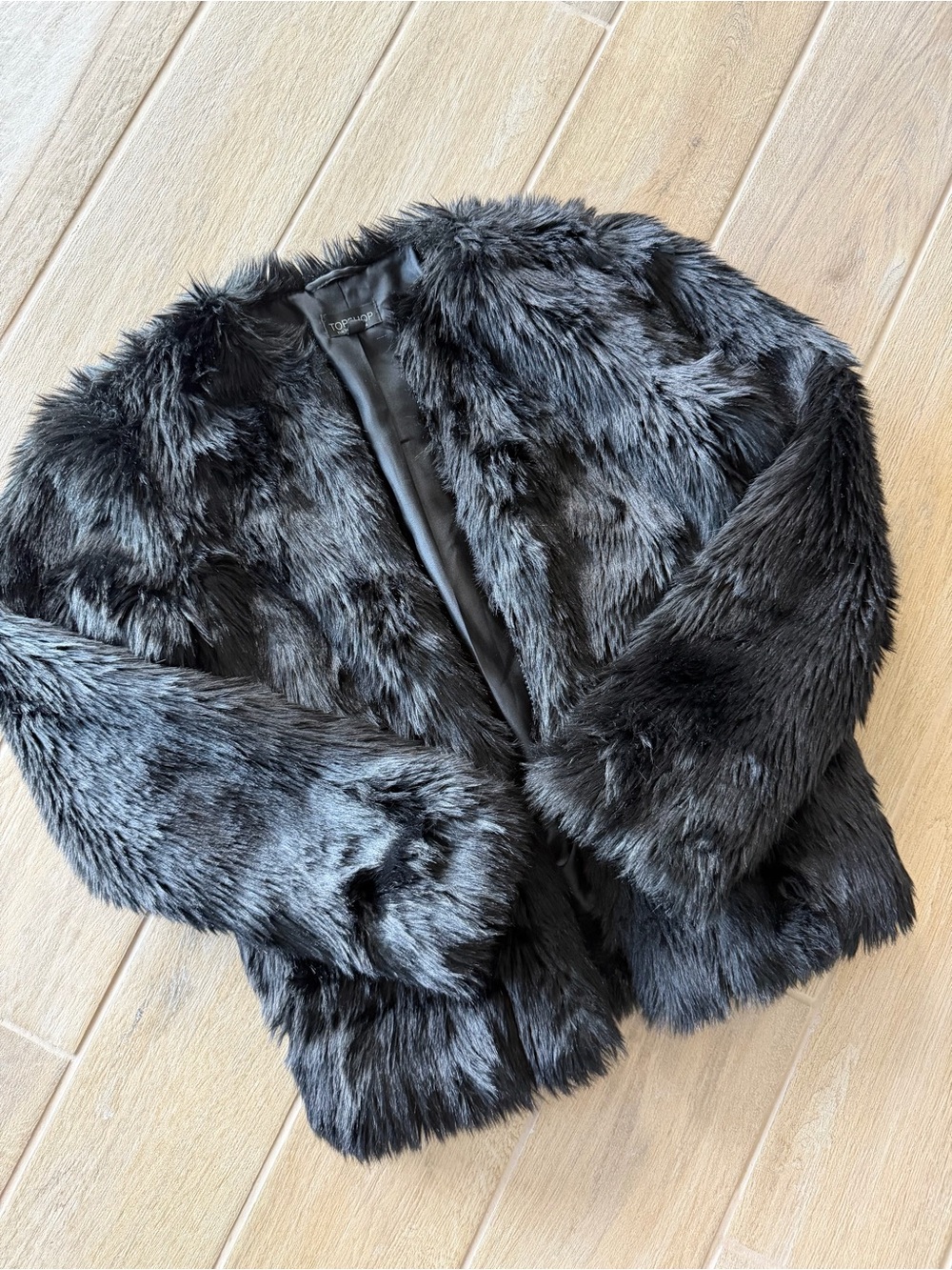 NWOT Topshop Black Faux Fur Zip up Teddy Jacket Size 2